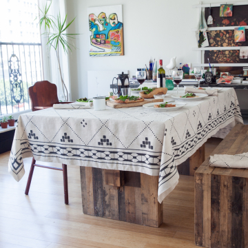 Anfa Black Rectangular Linen Tablecloth