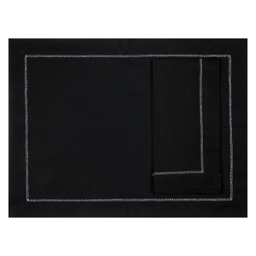 Black Linen Placemat with White Hemstitch