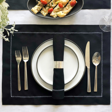 Black Linen Napkin with White Hemstitch