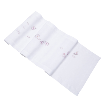 Blossom White Pink Floral Linen Table Runner 