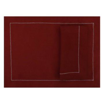Burgundy red hemstitched linen placemat placesetting