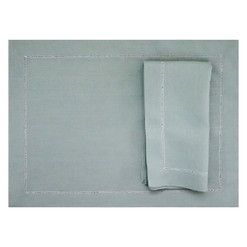 Celadon Linen Placemat with White Contrast Hemstitch 