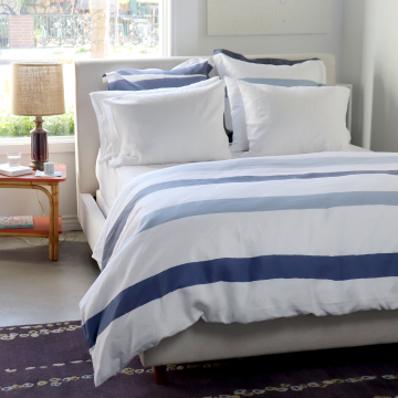 Cinta Blue White Stripe Linen Duvet Cover