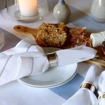 Cinta Blue White Square Linen Tablecloth