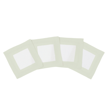 Huddleson Cinta White Linen Cocktail Napkin with Pastel Green Border