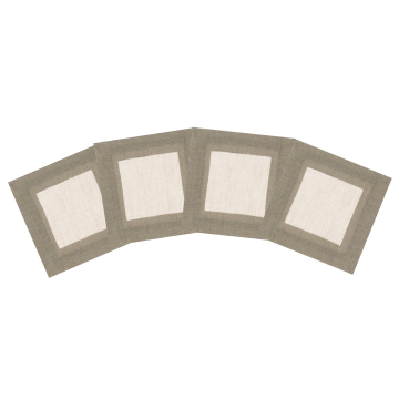 Natural Linen Cocktail Napkin with Sage Green Border