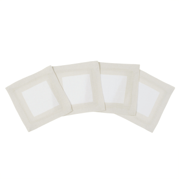 Cinta white linen cocktail napkin coaster ivory border