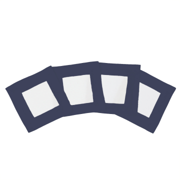 Cinta white linen cocktail napkin with navy blue border
