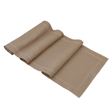 Coffee Brown Hemstitched Linen Table Runner Ivory Trim 