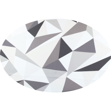 Grey and white geometric oval linen tablecloth 