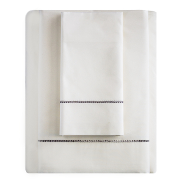 Ivory 500TC Cotton Percale Pillowcase - Chocolate Brown Hemstitch (Pair)