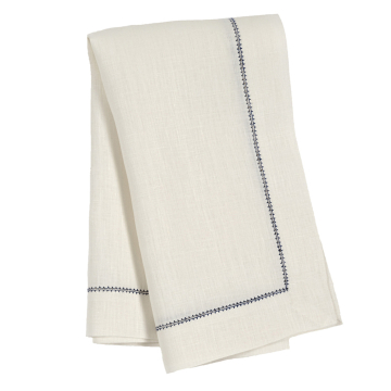 Ivory Napkin with Navy Blue Contrast Hemstitch