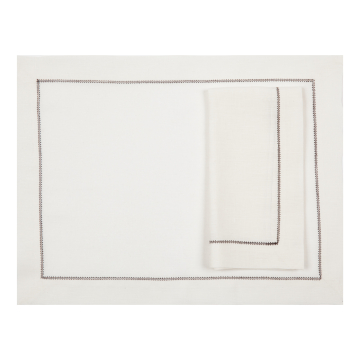 Huddleson Ivory Placemat with Chocolate Contrast Hemstitch