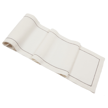 Ivory Italian linen table runner with chocolate brown hemstitch trim