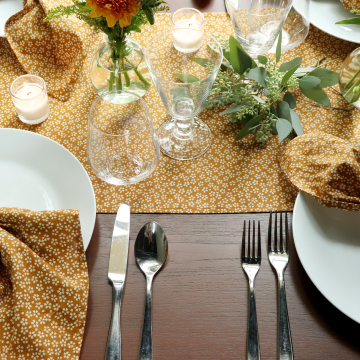 Japanese Flower Ochre Cotton Table Runner