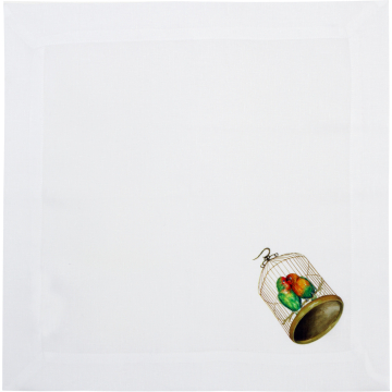 Lovebirds white linen napkin