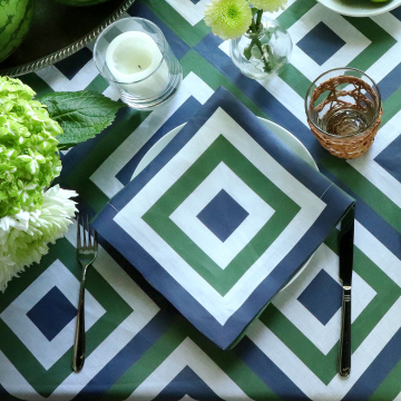 Maze Green Blue Geometric Square Linen Tablecloth