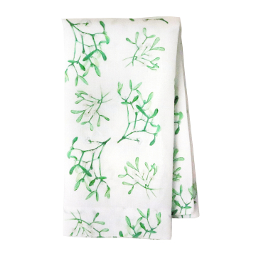 Christmas Linen Napkins Mistletoe Print 
