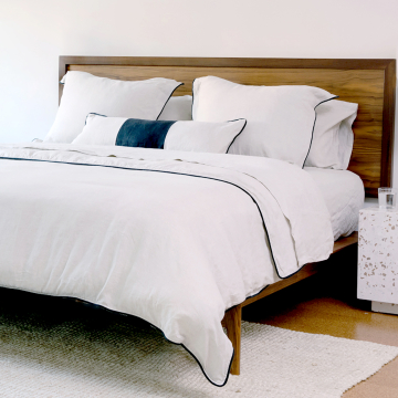 Natural Flax Italian Linen Duvet Cover Black Piping