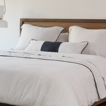 Natural & Black Piped Linen Pillow Cover 