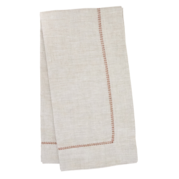 Natural Napkin with Sienna Contrast Hemstitch