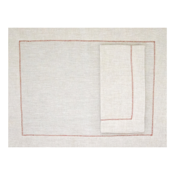 Natural Linen Placemat with Sienna Contrast Hemstitch