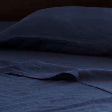 Navy Blue Linen Fitted Sheet