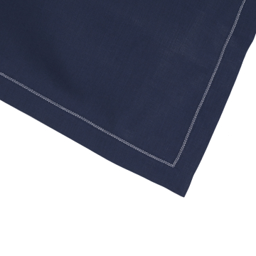 Navy Blue Table Runner with Ivory Contrast Hemstitch