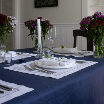 Navy Blue Rectangular Linen Tablecloth