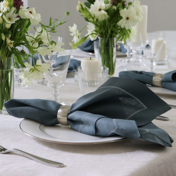 Petrol Teal Green Linen Napkin with Natural Hemstitch 