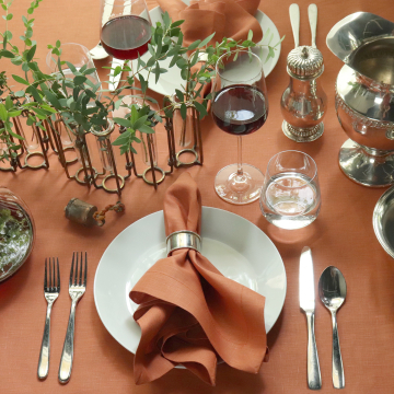 Sienna Orange Oval Linen Tablecloth