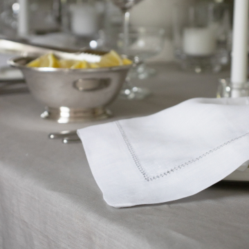 White Linen Napkin with Silver Contrast Hemstitch