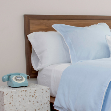 Sky Blue Linen Sham (Pair) White Piping