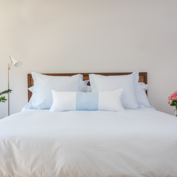 Sky Blue & White Piped Linen Pillow Cover