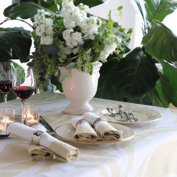 Sloan Gold Swirl Round Linen Tablecloth