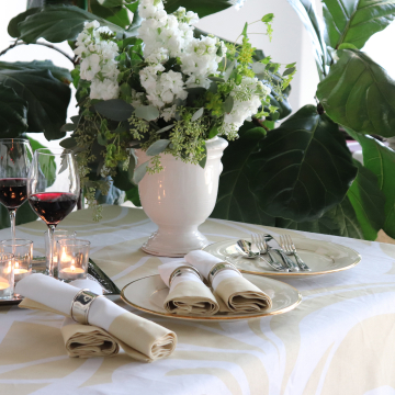Sloan Gold Swirl Square Linen Tablecloth
