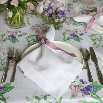 White Linen Napkin with Pink Contrast Hemstitch