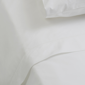 White 500TC Cotton Percale Pillowcase (Pair) - White Hemstitch