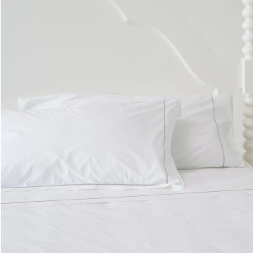 White 500TC Cotton Percale Sham (Pair) - Black Hemstitch