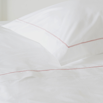 White 500TC Cotton Percale Top Sheet - Red Hemstitch