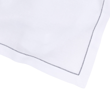 White Linen Table Runner with Navy Blue Contrast Hemstitch