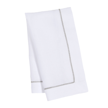 White Linen Napkin with Sage Green Contrast Hemstitch