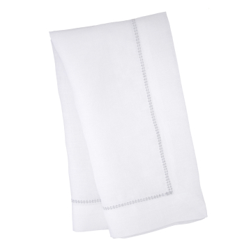 White Linen Napkin with Silver Contrast Hemstitch