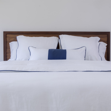 White Linen Sham Navy Blue Piping (Pair)