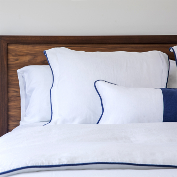 White Linen Duvet Cover Navy Piping