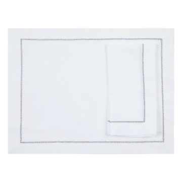 White Linen Placemat with Black Contrast Hemstitch