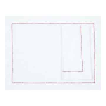 White Linen Placemat with Red Contrast Hemstitch