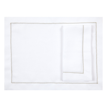 White Linen Placemat with Sage Green Contrast Hemstitch