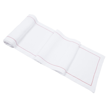 White Linen Table Runner with Red Contrast Hemstitch