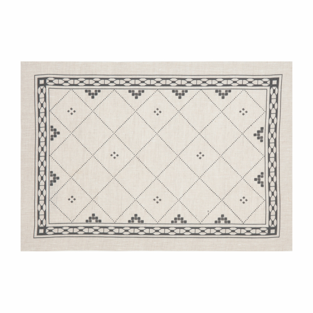 Huddleson natural linen placemat with black printed border check design